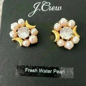 J Crew Pearl Stud Moon Earrings